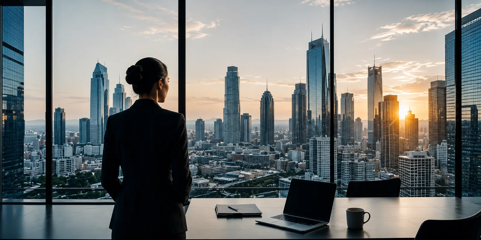 Amani Khalifa, Performance-Marketing-Beraterin, blickt von ihrem Büro auf die Skyline