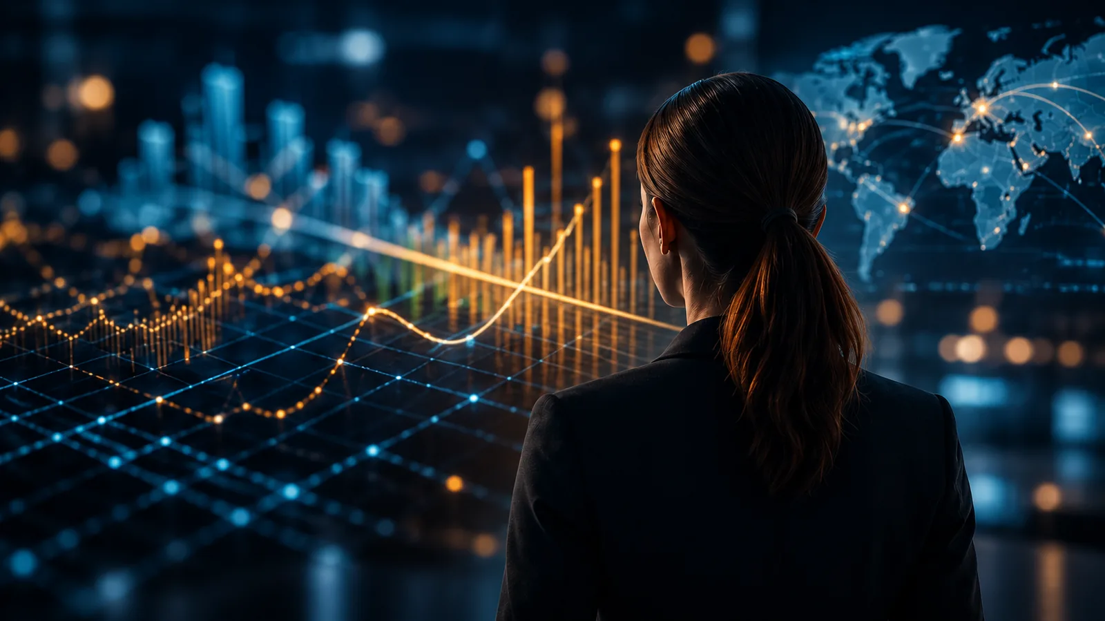 Beraterin analysiert Performance-Marketing-Daten auf internationaler Ebene