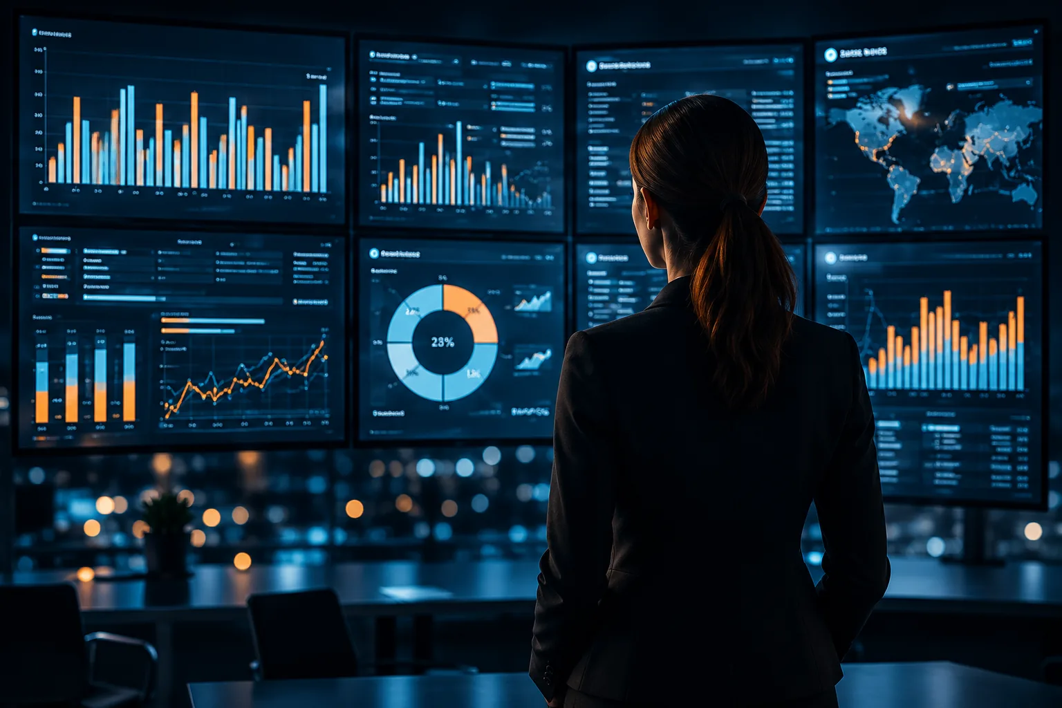 Tableau de bord d'analyse marketing avec plusieurs écrans de données